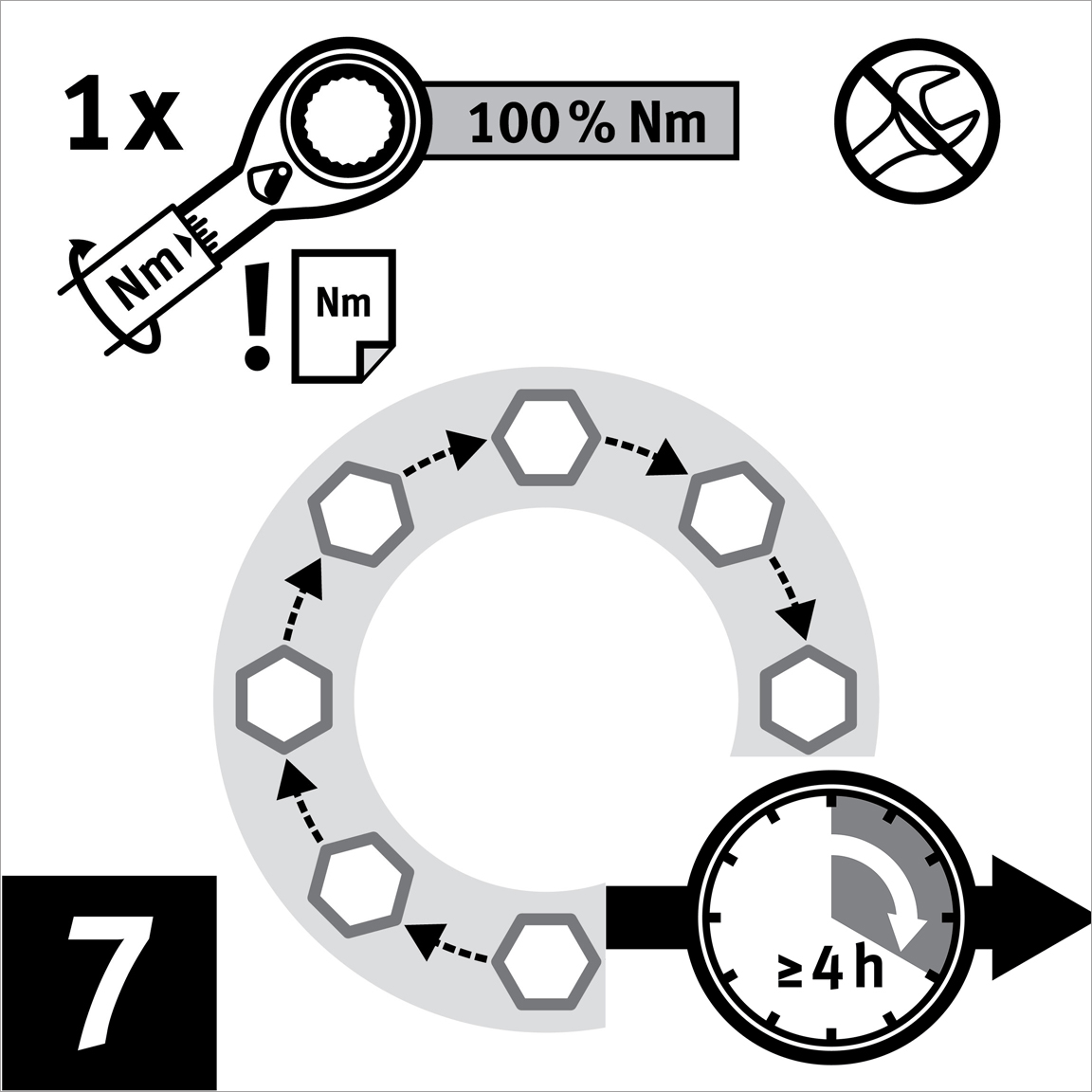 Apply the torque at 100% of Target Torque in a circular pass. 
