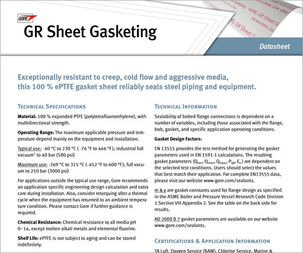 Data sheet for GORE® GR Sheet Gasketing