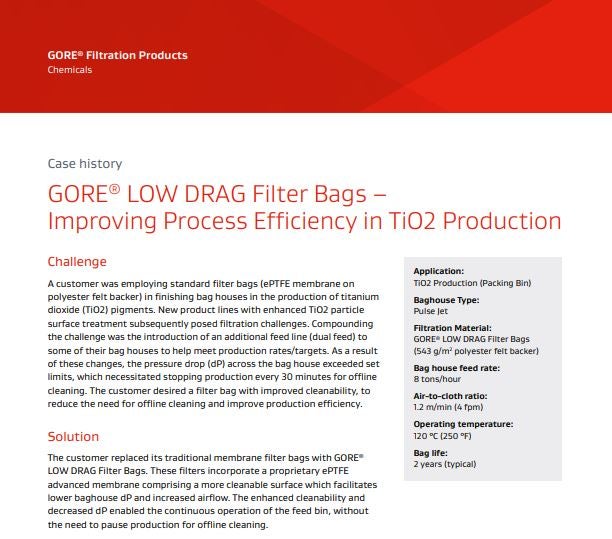 GORE® LOW DRAG Filter Bags – Improving Process Efficiency in TiO2 Production