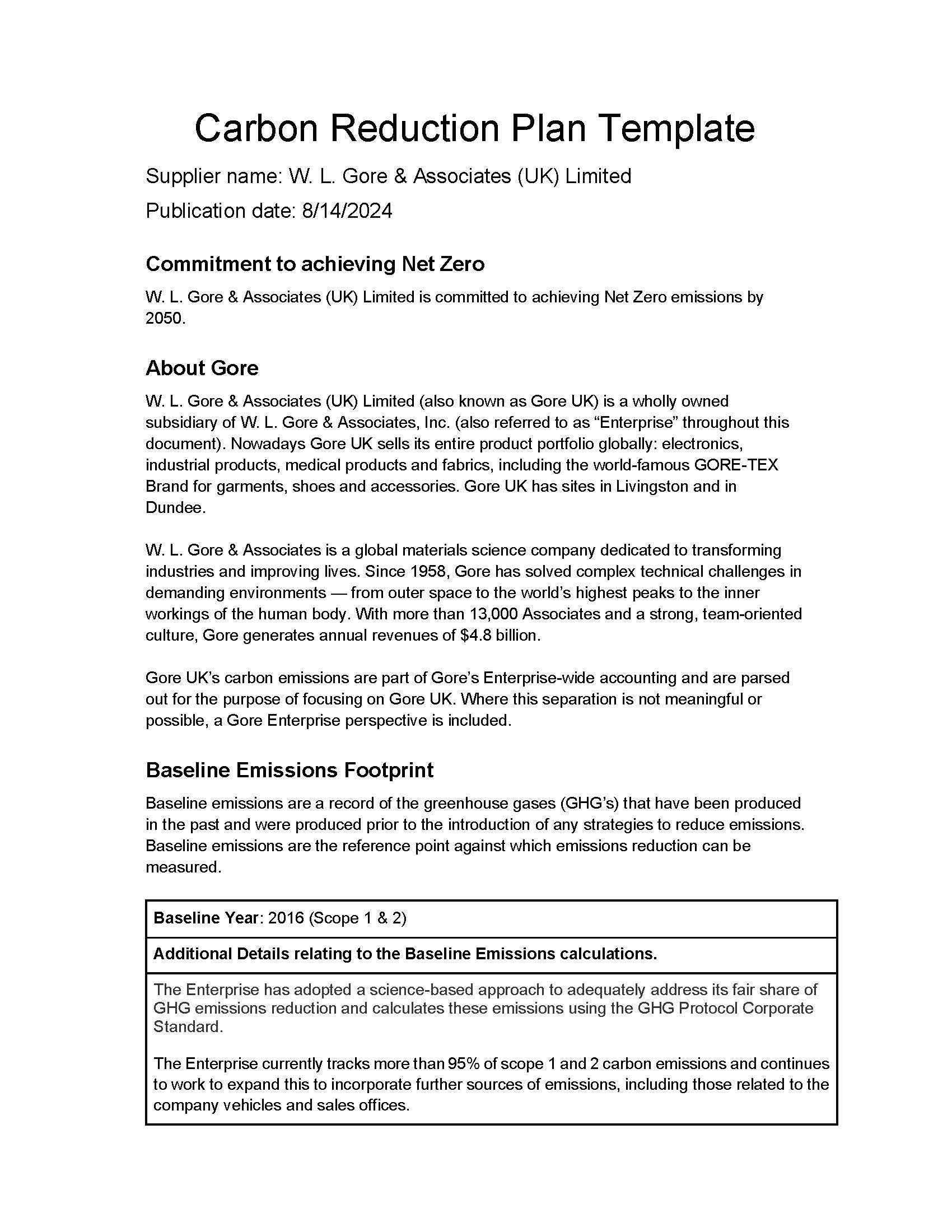 Gore Carbon Reduction Plan Template