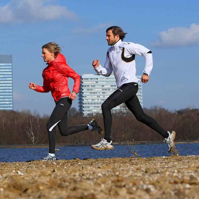 Two people running